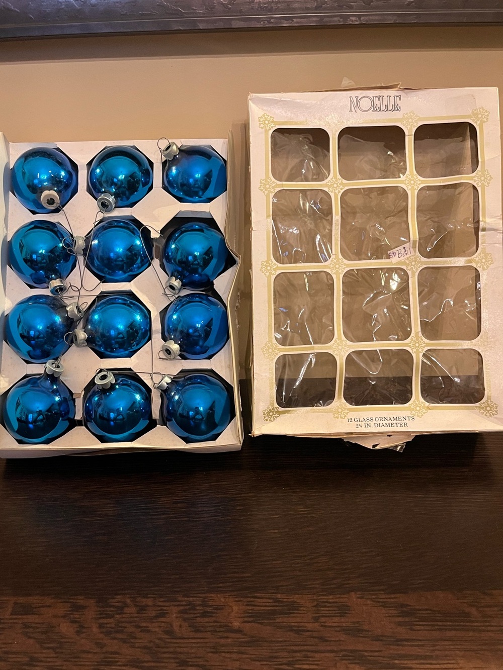 Vintage Noelle Blue Glass Christmas Ornaments - Set of 12
